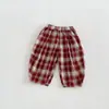 Calça xadrez curva para meninos 2026 nova outono vintage casual para bebês crianças calças de outono zqk6268