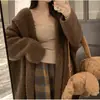 Suéter Jacket con Capucha Estilo Coreano Retro de Gama Alta Estilo Perezoso para Mujer en Otoño e Invierno Cárdigan de Punto Grueso Holgado de Longitud Media