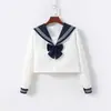 Uniforme JK básico estilo japonés, cuello azul marino, traje de marinero blanco, conjunto clásico, estilo preppy, falda plisada, venta al por mayor de fábrica