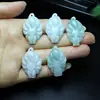 Auténtico Jadeíta Birmana Natural Grado A Zorro Azul Hada Zorro de Nueve Colas Colgante Colgante de Semilla de Frijol Collar con Colgante de Flor