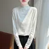 Camiseta interior cruzada de cuello medio alto estilo chino nuevo para mujer, otoño e invierno, casual vintage, bordado pesado, estilo étnico, manga larga
