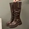 Botas Altas Negras Estilo Británico Retro con Suela Gruesa para Mujer 2026 Nueva Llegada Primavera/Otoño Aumenta la Altura Adelgazantes Caña Alta Uso Bidireccional Botas de Jinete