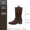 Botas Western Curtas com Plataforma Interna de 8cm para Mulheres, Novidade Outono 2026, Estilo Retrô Emagrecedor, Salto Bloco Chunky, Botas Martinas de Cano Médio