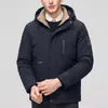 Abrigo casual de algodón de moda para invierno 2026 con capucha desmontable, 30% lana, forro polar y algodón engrosado para hombre