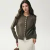 Cardigã de cashmere estiloso e brilhante para mulheres, com acabamento em renda, decote redondo, mangas compridas e uma malha macia e confortável. Uma peça de outer wear versátil, perfeita para o outono e inverno