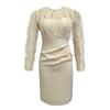 2026 Nueva Moda Otoño para Mujer Estilo Francés Elegante Cuello Redondo Malla de Encaje Patchwork Ajustado Bodycon Vestido 9462