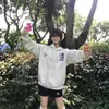 Sudadera con capucha nueva de primavera y otoño para mujer, gato pequeño, bordado de velcro, holgada, moda perezosa, top versátil, chaqueta, moderna