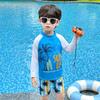 8572 Fato de Banho de Verão para Meninos Infantil Manga Longa Secagem Rápida Protetor Solar Fato de Banho Dividido Bebê Férias na Praia à Beira-Mar