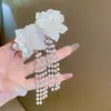 Brincos de Agulha Prata com Diamantes e Pérolas, Design de Borla em Flor, Brincos Estilosos e Luxuosos com um Toque de Alto Padrão