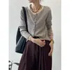 [Hilo de núcleo retorcido] Cárdigan de punto a rayas, un top elegante y único para mujer, una capa exterior ligera con cuello redondo y mangas largas