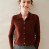 Suéter de cachemira nuevo de otoño e invierno para mujer, cárdigan de cuello POLO, suéter de cachemira cálido elegante de manga larga, abrigo de moda, top a rayas