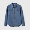 Camisa Jeans Simples Retro Irregular Estilo Hong Kong para Mulheres, Caimento Solto, Curta na Frente e Longa Atrás, de Botão Único, Top Versátil para Primavera e Outono