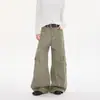 Jeans Cargo de Perna Larga com Bolsos Grandes Estilo Streetwear Retro Americano Versátil Unissex Solto Baggy Casual