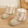 Botas de nieve cálidas para mujer, talla grande transfronteriza, nuevo estilo de invierno 2026, suela gruesa, forro polar, felpa, zapatos de algodón de caña corta
