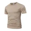 Camiseta de verano para hombre de manga corta, secado rápido, seda de hielo, color burdeos, lisa, cuello redondo, casual, media manga, impresa