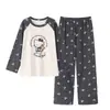 Pijama de algodón para mujer de primavera y otoño, manga larga y pantalón largo, cuello redondo, dulce y lindo, se puede usar fuera de casa, conjunto de ropa para el hogar para mujer