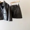Estilo Coreano Meninas Outono 2026 Novo Outono Estilo Retrô Jaqueta de Couro Casaco Lapela Conjunto de Saia de Couro Meia Saia
