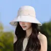 Sombrero de Pescador de Ala Ancha de Verano para Mujer, Elegante Sombrero Coreano para Proteger del Sol, Ligero, Moderno, Plegable, Sombrero Adelgazante para la Cara