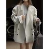 Lu Fuqiu París Moderno Retro Gama Alta Versión Grande Hombro Ancho Doble Botonadura Manga Larga Traje Chaqueta Casual Nítida para Mujer