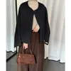 26 Outono/Inverno "Minimalismo" Ombro Caído Elegante Curto 100% Lã Lã Dupla Face Casaco para o Trabalho Gola Redonda 35159