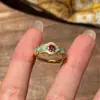 Anillo Abierto Ajustable Estilo Vintage con Patrón de Esmalte para Mujer, Nicho de Alta Gama Lujo Ligero Versátil Nueva Tendencia en Joyería