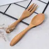 Directo de fábrica lote Nuevo juego de cuchara y tenedor de madera de haya para niños postre cuchara de madera tenedor de madera vajilla cuchara para mermelada se puede grabar logo