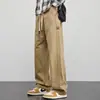 Pantalones casuales ligeros de verano para hombre, versátiles pantalones casuales rectos de pierna ancha con cordón, holgados, para el trabajo, para hombre