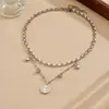 Collar de Capas con Colgante Redondo en Forma de Corazón Estación Independiente Europea y Americana Moda Tendencia Individualista Acero Inoxidable Chapado en Oro Joyería Transfronteriza