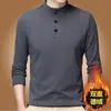 Camiseta Térmica de Capa Base para Hombre para Otoño e Invierno, Top Grueso Cálido con Forro Polar por Ambos Lados, Camiseta de Manga Larga con Botones, Cuello Semi Alto y Forro Polar