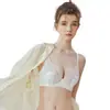 Roupa íntima feminina fina e sexy estilo francês, respirável, de renda, com bojo para mostrar seios grandes, orelha de coelho