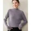 Suéter de Cachemir con Cuello Alto Enrollado de Hilo Floral para Mujer, Suéter Espeso de Siete Agujas de Doble Hilo, Nueva Camisa Base de Punto para Otoño e Invierno