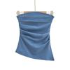 1121-23 Primavera y Verano Nuevo Francés Strapless Cuello Puro Plisado Delgado Delgado Delgado Hombro Oblicuo Bajo Strapless Top