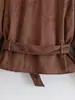Ropa de mujer de venta caliente transfronteriza en Amazon para el otoño de 2026: Chaqueta simple, retro, de cuello alto, que ciñe la cintura con detalle de corbata, creando una silueta más corta