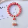 Pulseira Bodhi Flor Flutuante Rosa Pêssego, Vento Suave nos Dedos, Contas Macias, Contas de Rosário, Multicírculo, Disco Versátil para Segurar na Mão para Mulheres