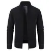 Nuevo Cardigan de Punto con Cuello Alto y Cremallera para Hombre de Comercio Exterior Otoño Invierno Color Sólido Bolsillos con Cremallera Abrigo Suéter Engrosado con Terciopelo