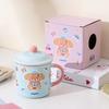 Caneca de Cerâmica Coelho Fofo Desenho Animado Imitação Esmalte Xícara de Café com Tampa Escritório Casa Casal Lembrança Xícara de Café da Manhã