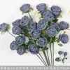 Rosas de Creme Simuladas de 3 Cabeças, Decoração de Fundo para Casamento, Arranjo de Flores para Guia de Estrada, Flores de Seda Estilo Europeu para Casamento, Flores Artificiais
