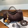 Bolsa Feminina Transfronteiriça Retrô em Couro Genuíno Bolsa Boston para o Dia a Dia Bolsa Almofada em Couro Bovino Camada Superior Fosca Bolsa Transversal de Couro Macio