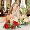 Corona de Vela Más Vendida Transfronteriza, Corona de Peonías, Decoración de Mesa para Fiesta de San Valentín con Rosas, Corona con Portavelas