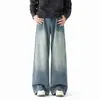 Jeans masculinos estilo americano, novas calças casuais versáteis de perna reta larga soltas para primavera/verão/outono para homens, preto e azul