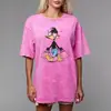 Camiseta de Verão Nova de Algodão Puro com Manga Curta Estilo Retrô Vintage Americano Lavado com Estampa de Pato Desenho Animado Fofo Top Cruzamento de Fronteiras