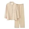 Pijama de Algodón Puro Lusu para Pareja Primavera y Otoño Doble Capa de Gasa Manga Larga para Mujer Pantalones Holgados Talla Grande Conjunto de Ropa para el Hogar