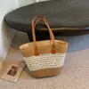 Bolsa de palha feminina bolsa de verão bolsa de praia bolsa grande capacidade bolsa de ombro trançada bolsa de palha de vime bolsa balde moderna