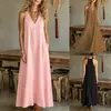 Vestido largo casual sin mangas de estilo TikTok Amazon para comercio exterior transfronterizo, con bolsillos, drapeado y corte acampanado, vestido de playa