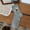 Calcetines de Lana de Cachorro Suave y Lindo Otoño e Invierno Calcetines de Media Caña Estilo Japonés Cálidos de Invierno Dibujos Animados Calcetines Holgados de Hilo Gris