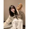 Chamarra Suéter con Capucha para Mujer Otoño e Invierno 2025 Nuevo Estilo Coreano Estilo Perezoso Suave Sedoso Retro Cardigan de Punto Superior