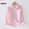 Camisa de Lino Fina para Hombre Manga Larga Casual Holgada Camisa de Algodón y Lino Top de Tejido de Lino Ropa Interior Blanca Tendencia Primavera Verano