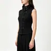 Chal de Verano Estilo Ins Europeo y Americano con Cuello Alto, Diseño de Doble Botonadura, Sin Mangas, Top Oscuro Sin Mangas de Estilo Callejero Único, Camiseta sin Mangas de Color Sólido
