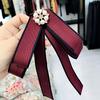 Novo Estilo Preppy Listrado com Fita Pérola Strass Acessórios Broche Laço Colarinho Camisa Colarinho Flor Broche de Colarinho para Mulheres