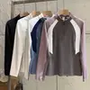 Camiseta de Manga Longa Esportiva com Zíper Parcial, Forrada de Lã, Slim Fit, Bloqueio de Cores, Estilo Montanha, para Primavera e Outono